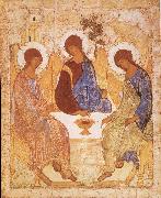 unknow artist Andrei Rublev, The gammaltestamentliga Trinity oil painting reproduction